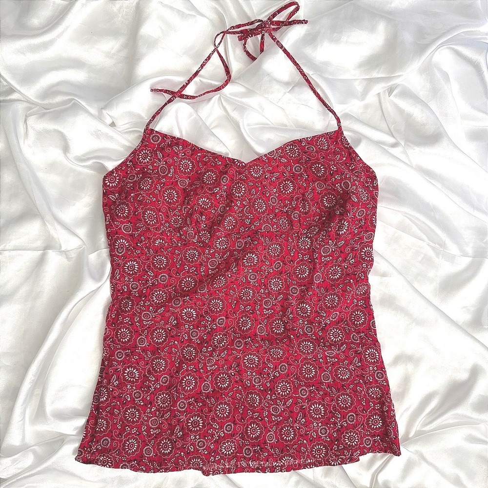 Ann Taylor Loft Red Bandana Paisley Floral Halter Top Sweetheart Neck Cami 4